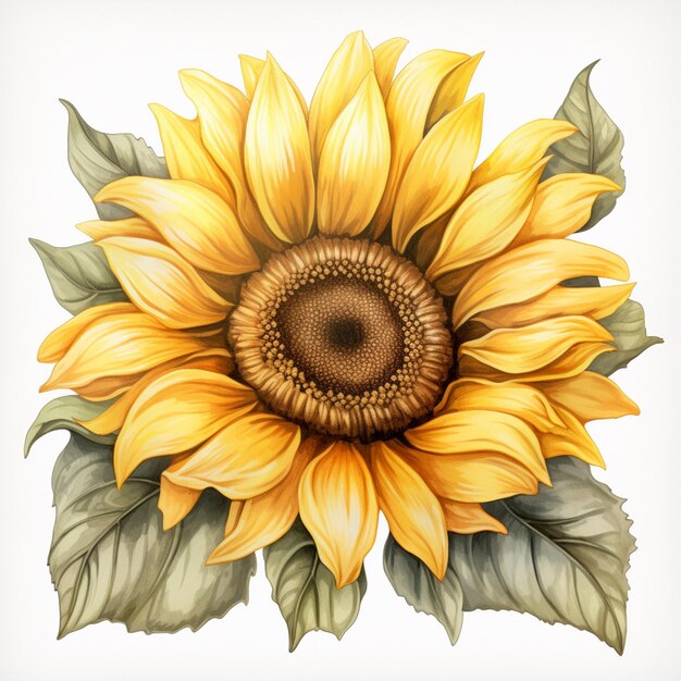 Bellissima acquerella di girasole foto cornice floreale immagine AI arte generata