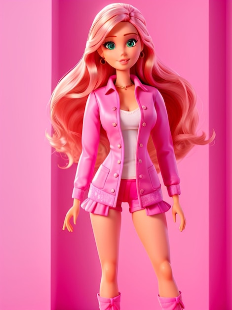 bellissima bambola barbie in rosa con vestito alla moda