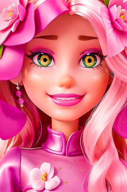 Bellissima Barbie rosa con vista ravvicinata IA generativa