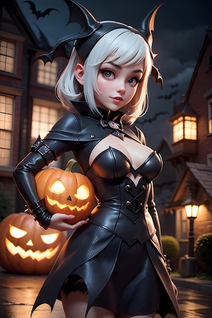 Bellissima batwoman con zucca di Halloween