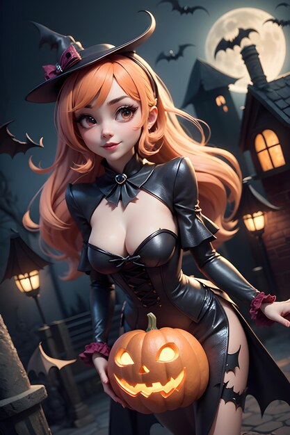 Bellissima batwoman con zucca di Halloween