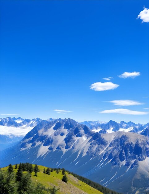 Bellissima catena montuosa con cielo blu