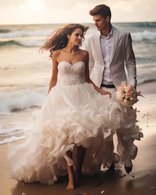 Bellissima coppia che celebra il matrimonio sulla spiaggia