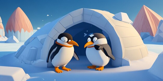 Bellissima coppia di pinguini animati in 3D