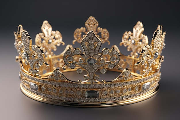 Bellissima corona lucida con ornamenti e gioielli medievali. Antica corona di re o regina. AI generata