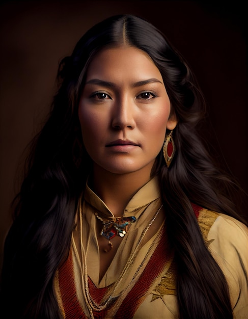 Bellissima donna nativa americana creata con l'intelligenza artificiale generativa
