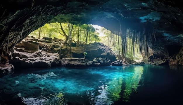 Bellissima e splendida grotta con acqua limpida e azzurra