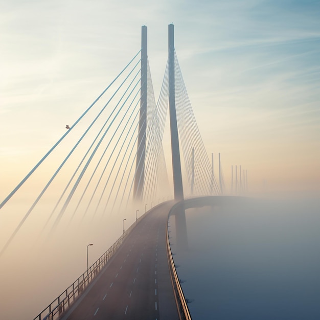 bellissima foto del ponte di Zeeland coperto di nebbia nei Paesi Bassi