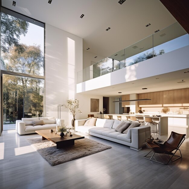 bellissima foto interna di una casa moderna con pareti bianche rilassanti e