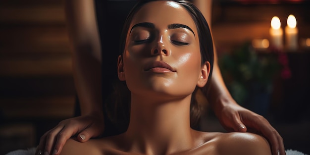 Bellissima giovane donna che si gode un massaggio in un salone spa Foto di alta qualità AI generativa