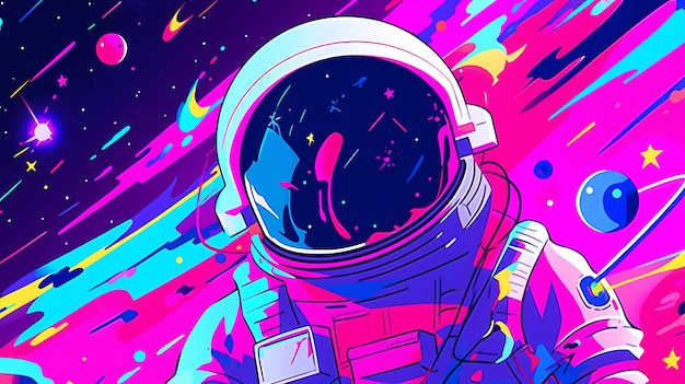 Bellissima illustrazione artistica di un astronauta anime dipinta a mano