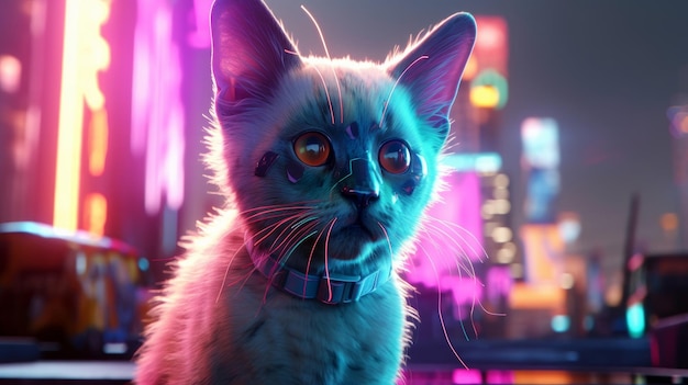 Bellissima illustrazione di arte cyberpunk altamente dettagliata Cat Generative AI