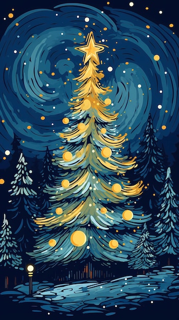 Bellissima illustrazione di un albero di Natale disegnato a mano