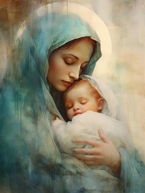 Bellissima illustrazione in stile pittura ad acquerello della Vergine Maria Nostra Signora Opere d'arte di San cristiano