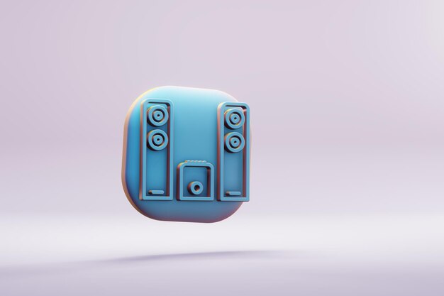 Bellissima illustrazione strumento musicale blu sistema audio con grandi altoparlanti simbolo icone su un bri