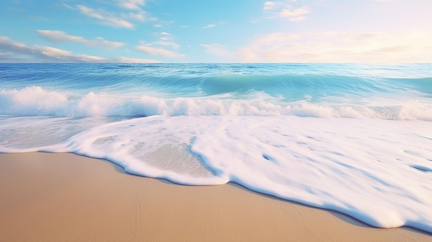 bellissima morbida onda blu dell'oceano sulla spiaggia di sabbia fine spiaggia sabbiosa con cielo blu