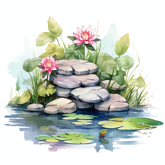 bellissima piccola isola Lily Pond illustrazione clipart