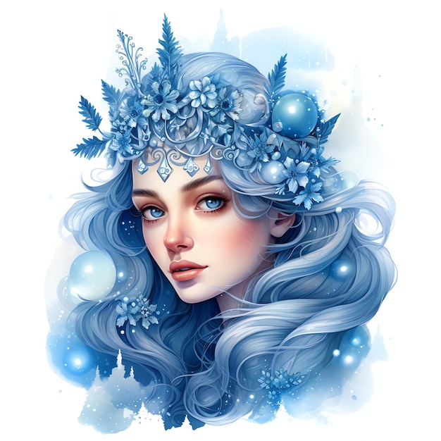 bellissima principessa invernale ghiaccio blu inverno fiaba fantasy mondo clipart illustrazione