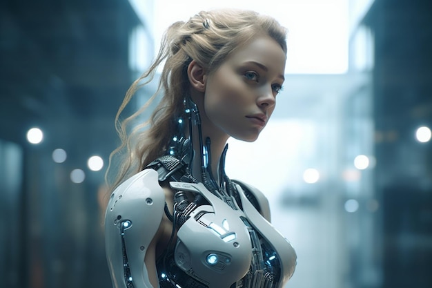 Bellissima ragazza cyborg IA generativa