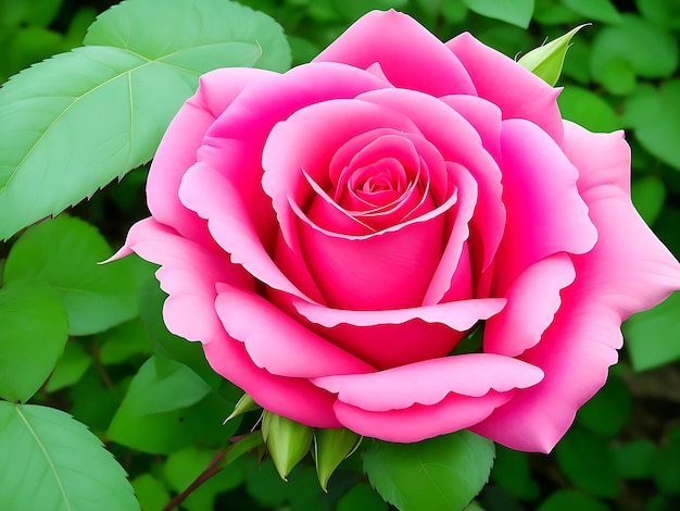 bellissima rosa e rossa rosa con foglie verdi