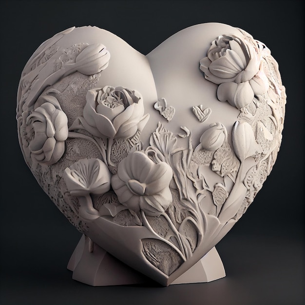 Bellissima scultura in creta cuore e fiori