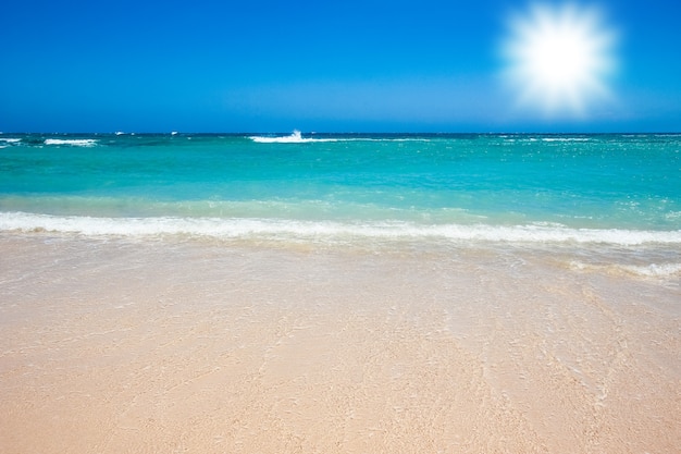 Bellissima spiaggia con onde nella natura dello sfondo