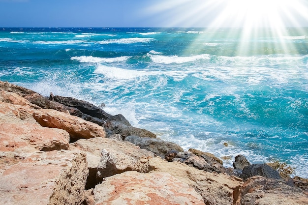 Bellissima spiaggia con onde nella natura dello sfondo