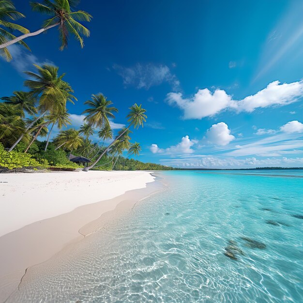 Bellissima spiaggia con palme e mare turchese nell'isola della Giamaica