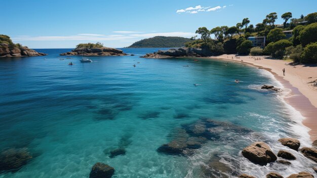 Bellissima spiaggia con un cielo azzurro e limpido