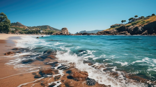 Bellissima spiaggia con un cielo azzurro e limpido