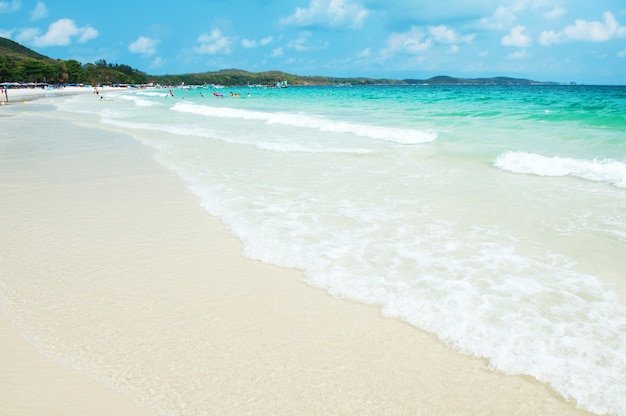 Bellissima spiaggia di sabbia bianca e dolce ondata