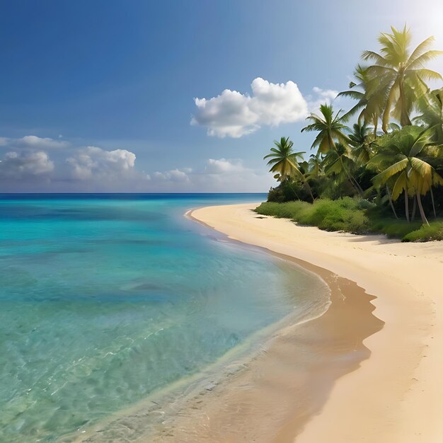 bellissima spiaggia mare sole sabbia palme generate da AI