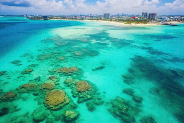 Bellissima spiaggia paradisiaca con acqua cristallina e resort di sabbia soffice