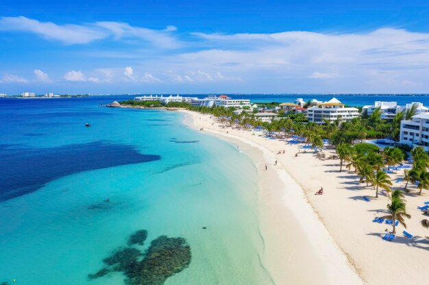 Bellissima spiaggia paradisiaca con acqua cristallina e resort di sabbia soffice