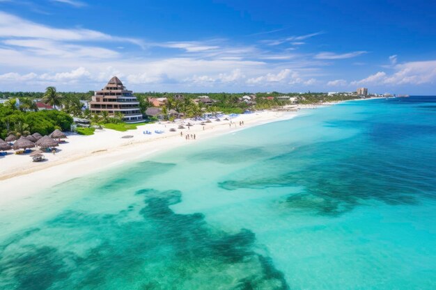 Bellissima spiaggia paradisiaca con acqua cristallina e resort di sabbia soffice