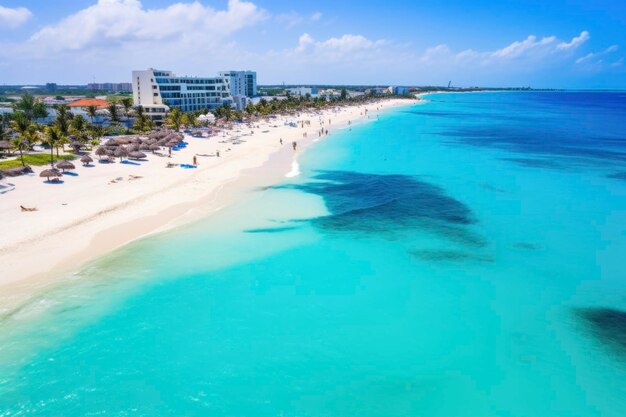 Bellissima spiaggia paradisiaca con acqua cristallina e resort di sabbia soffice