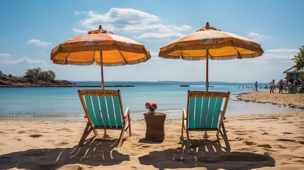 bellissima spiaggia tropicale con palme e ombrelloni sul mare