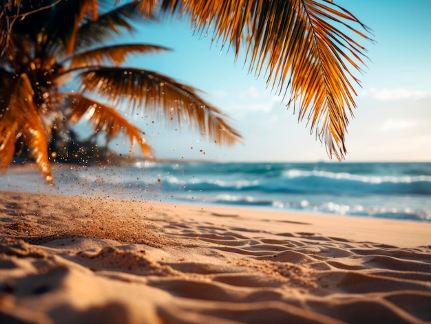 Bellissima spiaggia tropicale con palme e sabbia Concetto di vacanza AI generativa