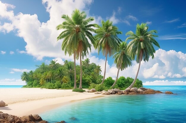 Bellissima spiaggia tropicale e mare con palme da cocco nell'isola paradisiaca