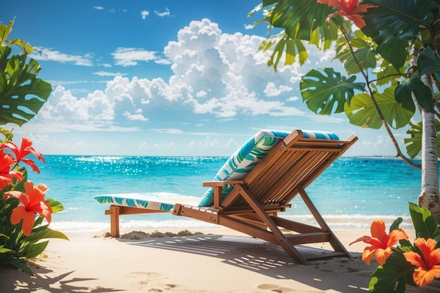 bellissima spiaggia tropicale e mare con sedia generata ai
