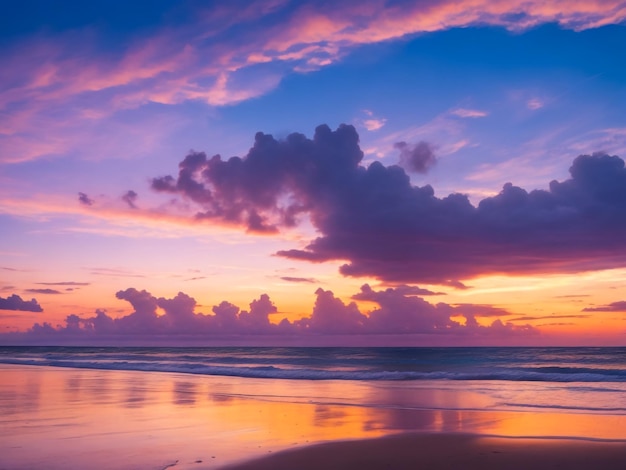 bellissima vista del cielo al tramonto sulla spiaggia