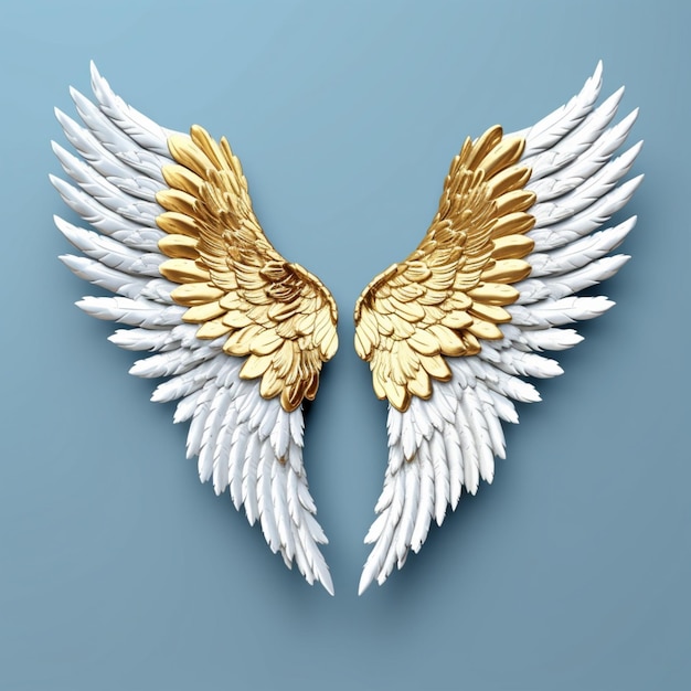 Bellissime ali di uccello angelo colore bianco e oro sfondo bianco arte generata dall'IA