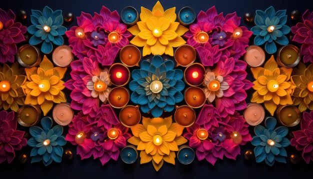 Bellissime candele colorate durante il Diwali in India