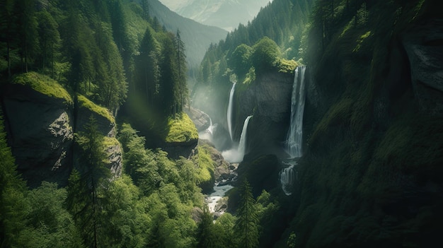 Bellissime cascate in Svizzera Foresta Natura Paesaggio Sfondo generato AI HD 4K