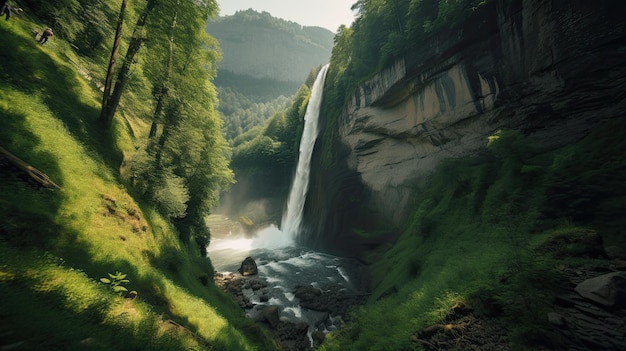 Bellissime cascate in Svizzera Foresta Natura Paesaggio Sfondo generato AI HD 4K