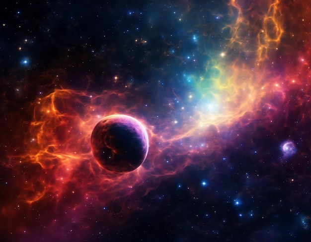 Bellissime e fantastiche stelle e pianeti della nebulosa spaziale nella galassia profonda