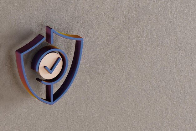 Bellissime illustrazioni astratte icone del simbolo dello scudo di sicurezza blu e dorato su un fondo di cemento a parete