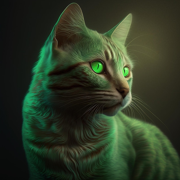 Bellissime immagini di animali gatto verde neon IA generativa