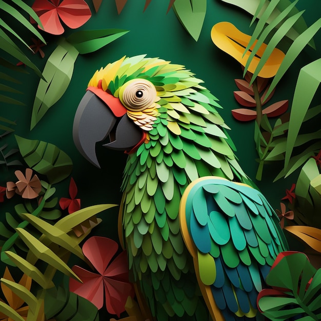 Bellissime immagini in stile pappagallo verde AI generativa