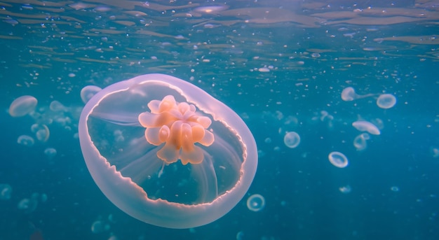 bellissime meduse trasparenti in mezzo al mare